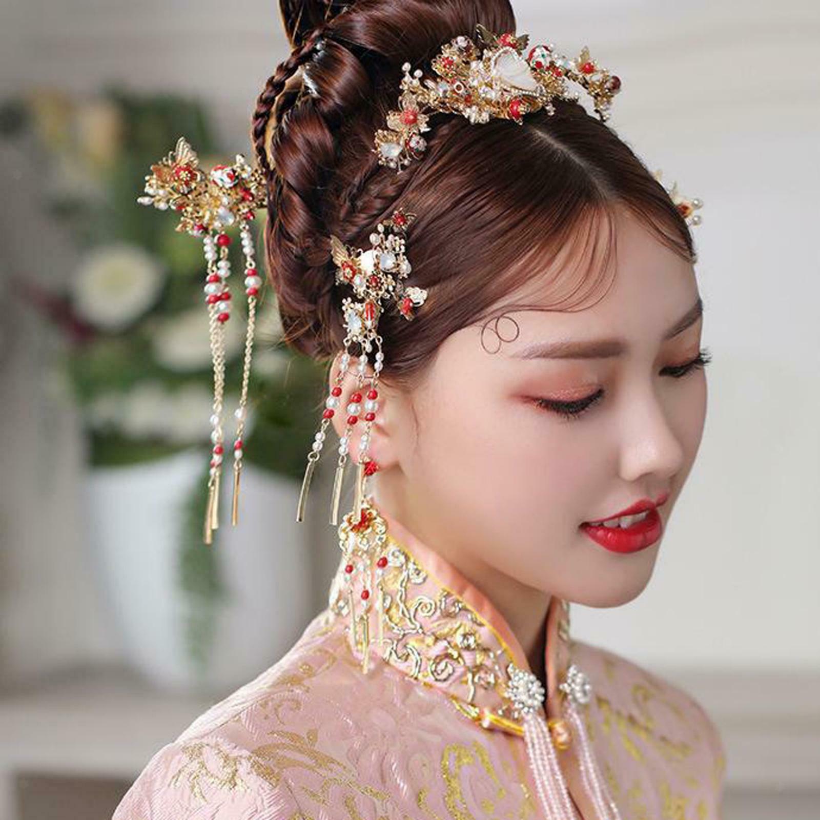 Handmade Chinese Golden Hairpin Head Jewelry Wedding Headdress Headwear