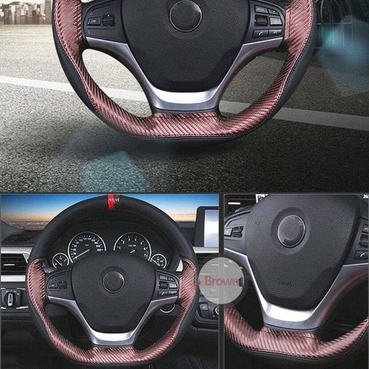 1 Piece Carbon Fiber Anti-slip Decoration Car Steering Wheel Protection Cover