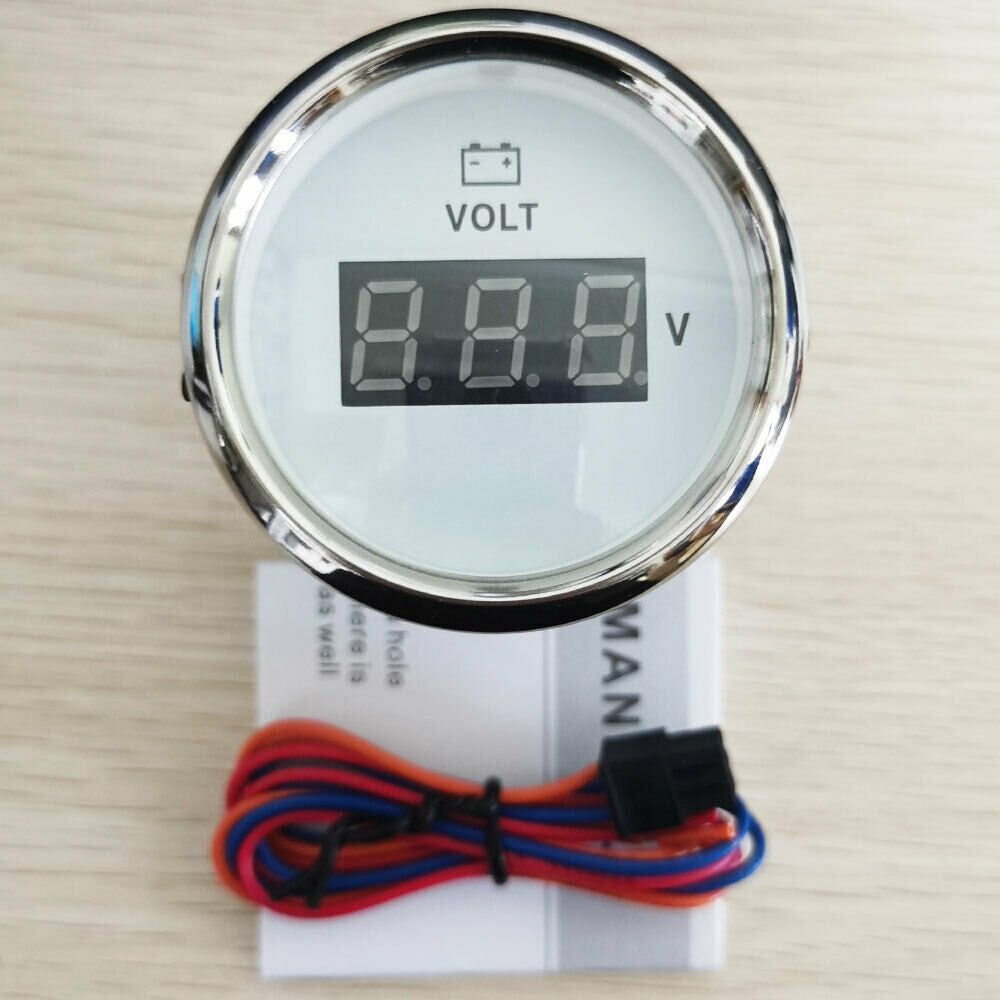 White digital volt meter 8-32V 52mm 2 inch for car boat motorcycle red backlight