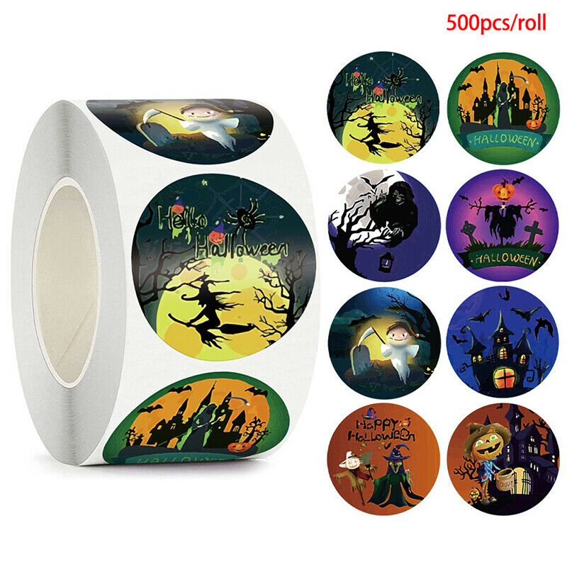 500pcs Halloween Witch Round Stickers Envelope Sealing Labels Candy Bag Stic Kt
