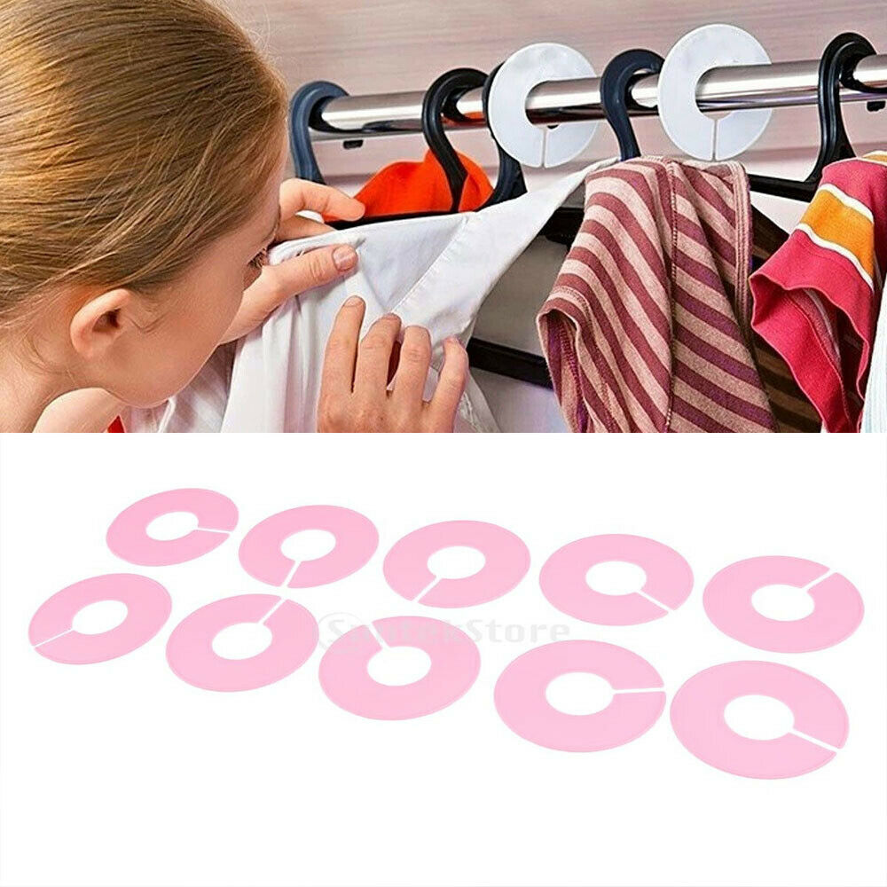 2X 10Pack Clothing Rack Size Dividers Round Hangers Dividers White for Pink
