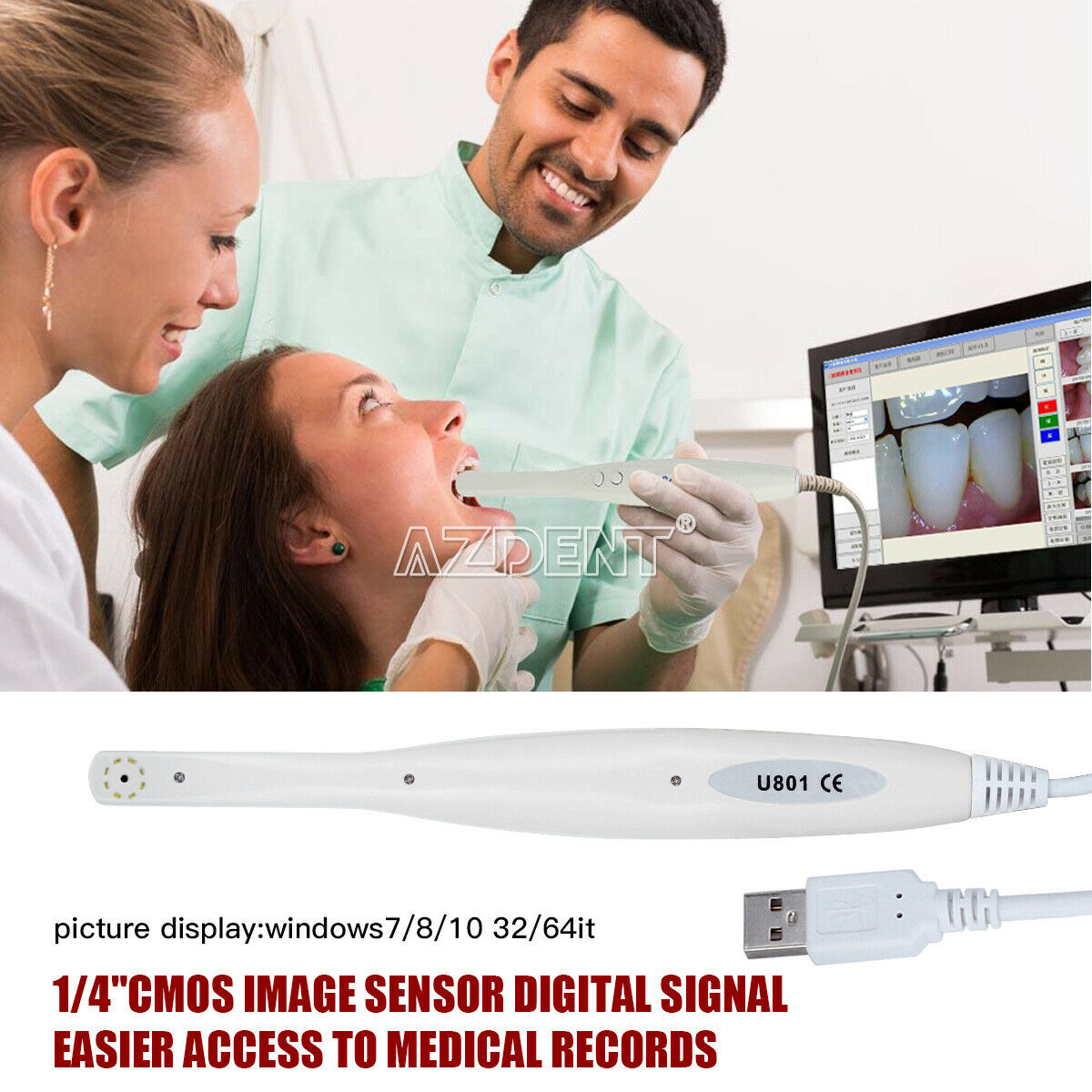 Digital Dental USB Intraoral Camera 8 White Cold Light LEDs 1/4 CMOS Sensor New