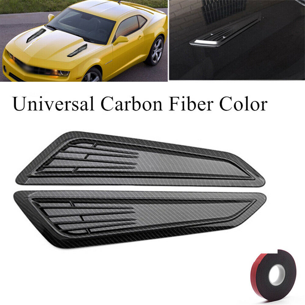 2x Carbon Fiber Look Car Hood Vent Cover Air Flow Intake Cooling Panel Trim