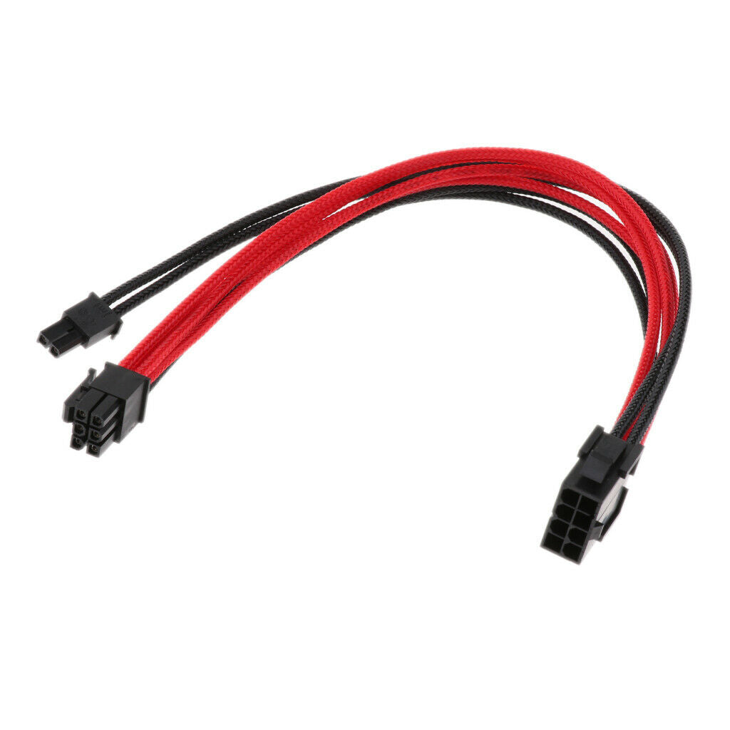 Video Card VGA PCI-E 8Pin to 6+2pin Extension Cable Sleeved Black+Red 30cm