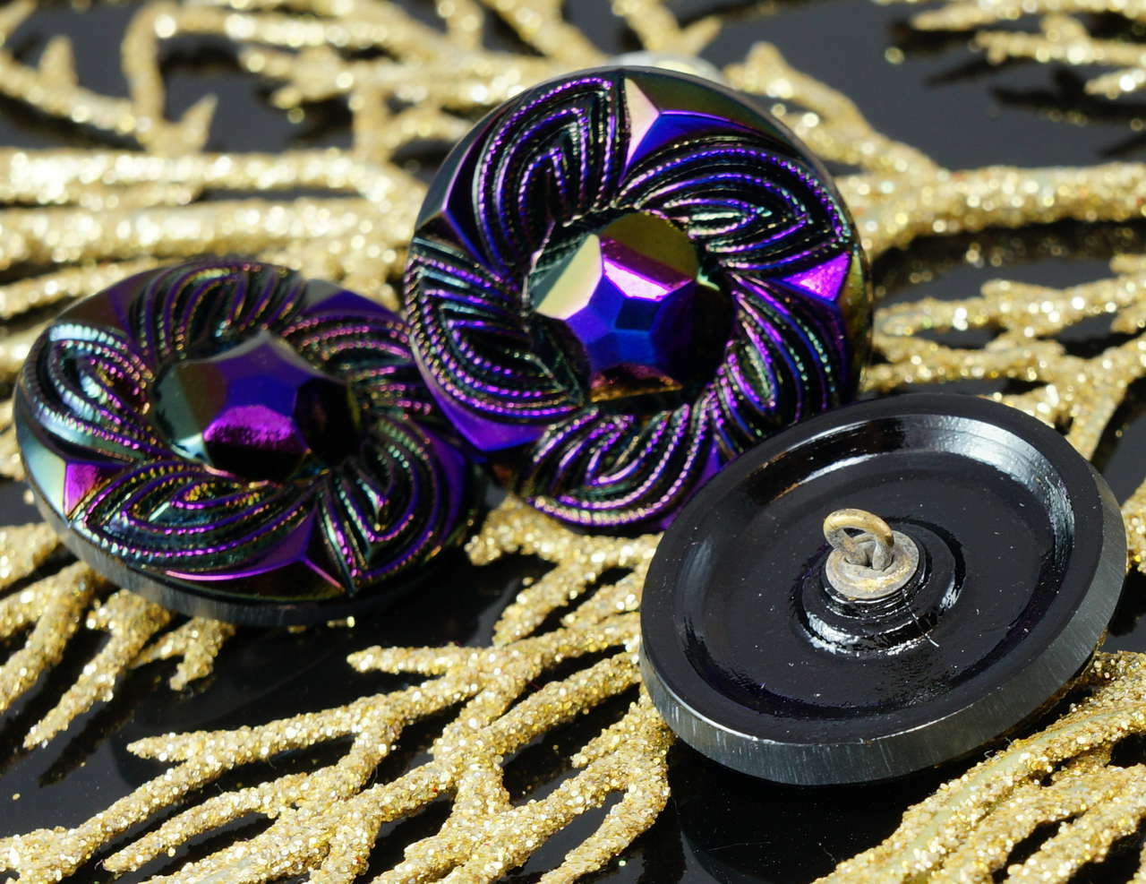 1pc Handmade Czech Glass Button Large Carved Flower Iris Purple Size 12 27mm