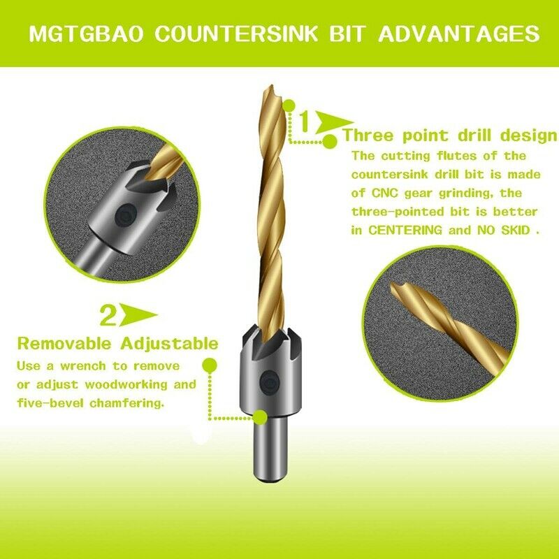 7PCS Countersink Drill Bit, Titanium Plating Drill Bit Set Wood Drill Set WoodK9