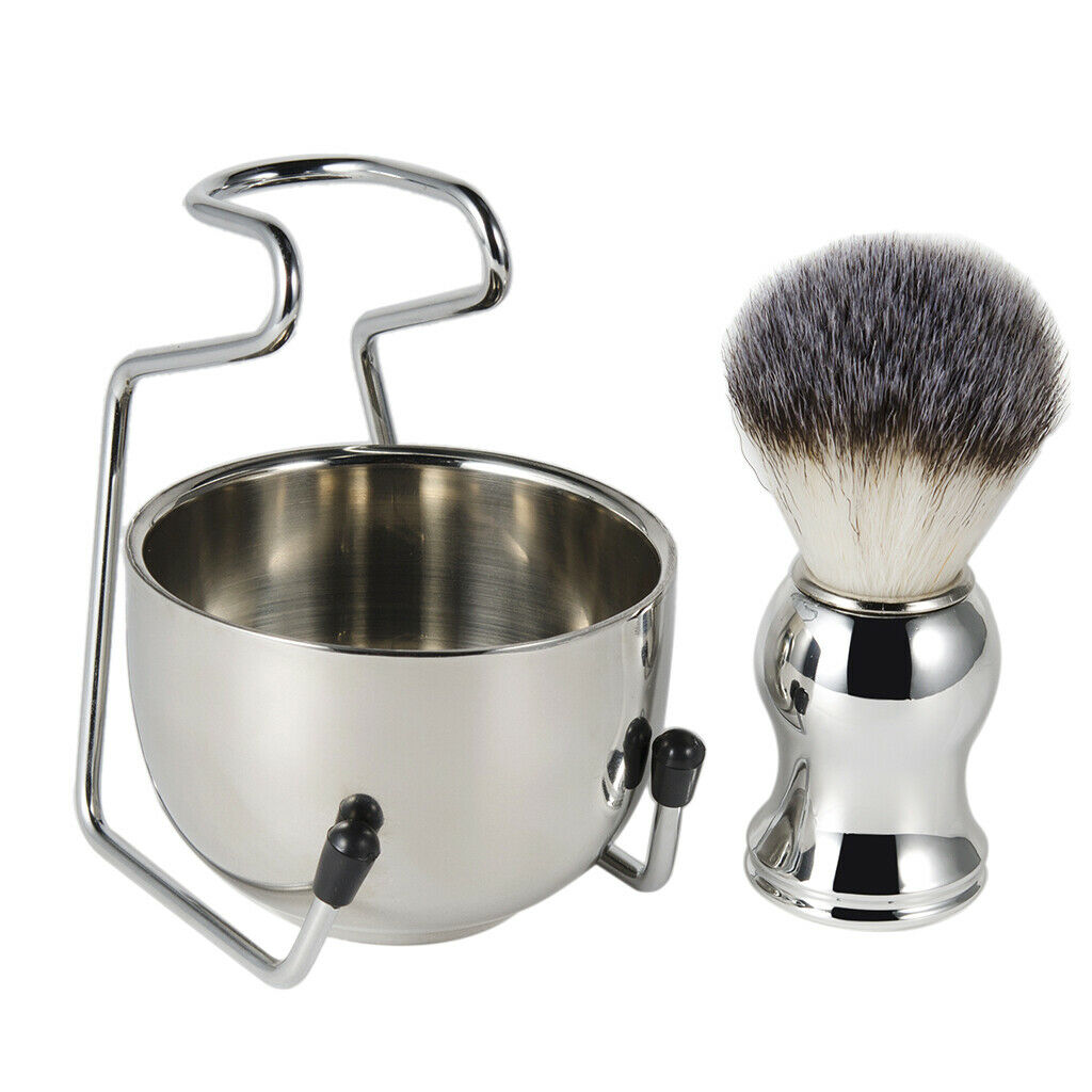 Stainless Steel Shaving Brush Shaving Bowl/ Mug Brush Stand Holder Set Gift