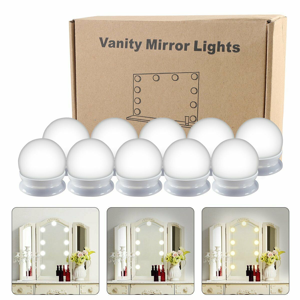 10LED Bulb white Hollywood Style LED Vanity Mirror Lights Makeup Dressing Decor