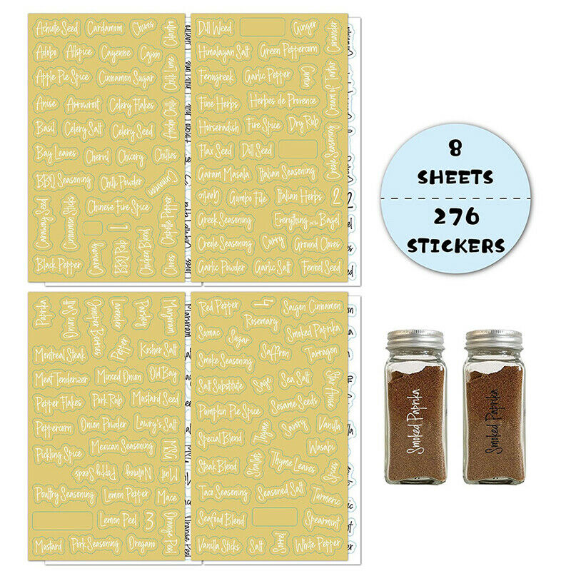 8 Sheets Label Stickers Kitchen Black and White Pantry Stickers Preprinted LFCA