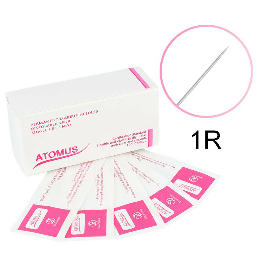 100 Pieces Sterilized Tattoo Needles 1R For Eyebrow Lips Permanent Makeup