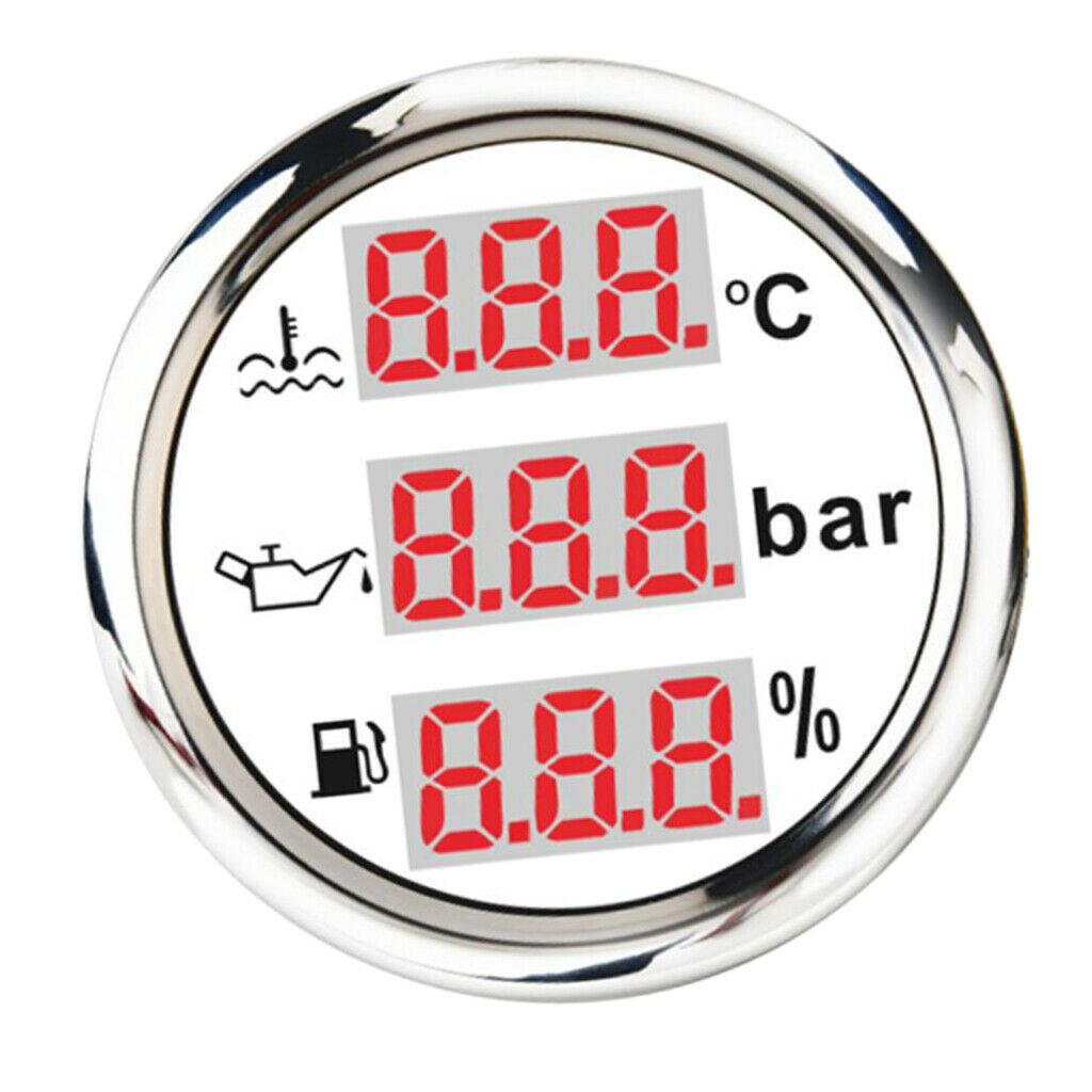 Multifunction Marine Water Temp Fuel Level Oil Pressure Gauge 52mm/2'' White