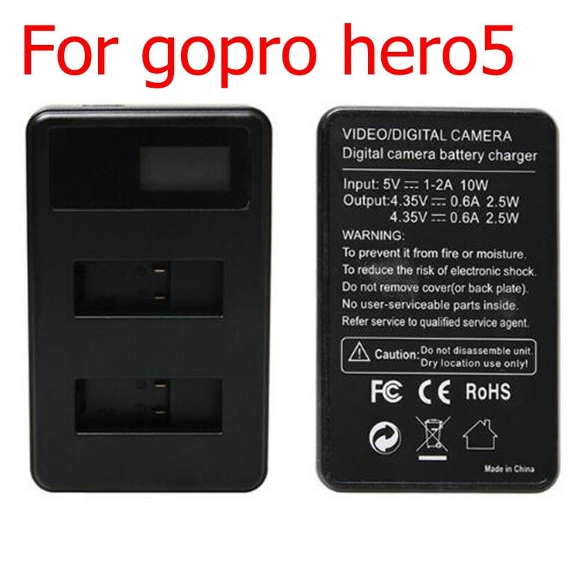 For GoPro HERO 5 LCD Charging Capacity Display Dual l Batteries Fast Charger