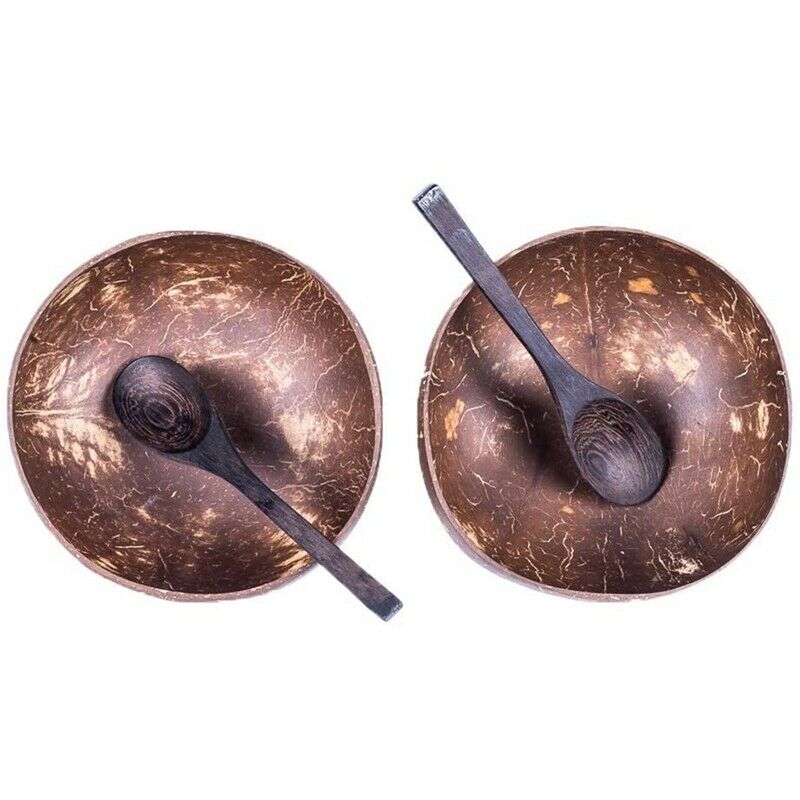 Coconut Bowls and Wooden Spoons for Serving Noodle,Pasta,Smoothie,Porridge,HG6Z5
