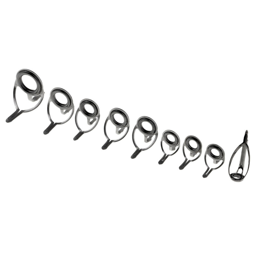 9pcs Fishing Rod Guide Tip Eye Rings Kit for Repairing 6# 8# 10# 12# 16# 20#