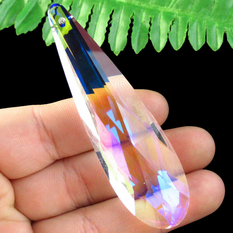 2Pcs 75x21x16mm Faceted AB White Rainbow Titanium Crystal Teardrop Pendant 228SJ