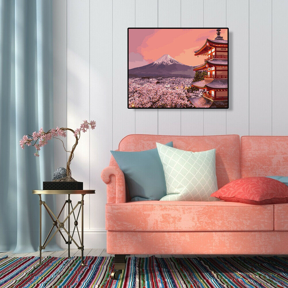 DIY Digital Oil Painting By Numbers Kit Flower Tower Canvas Drawing Picture @