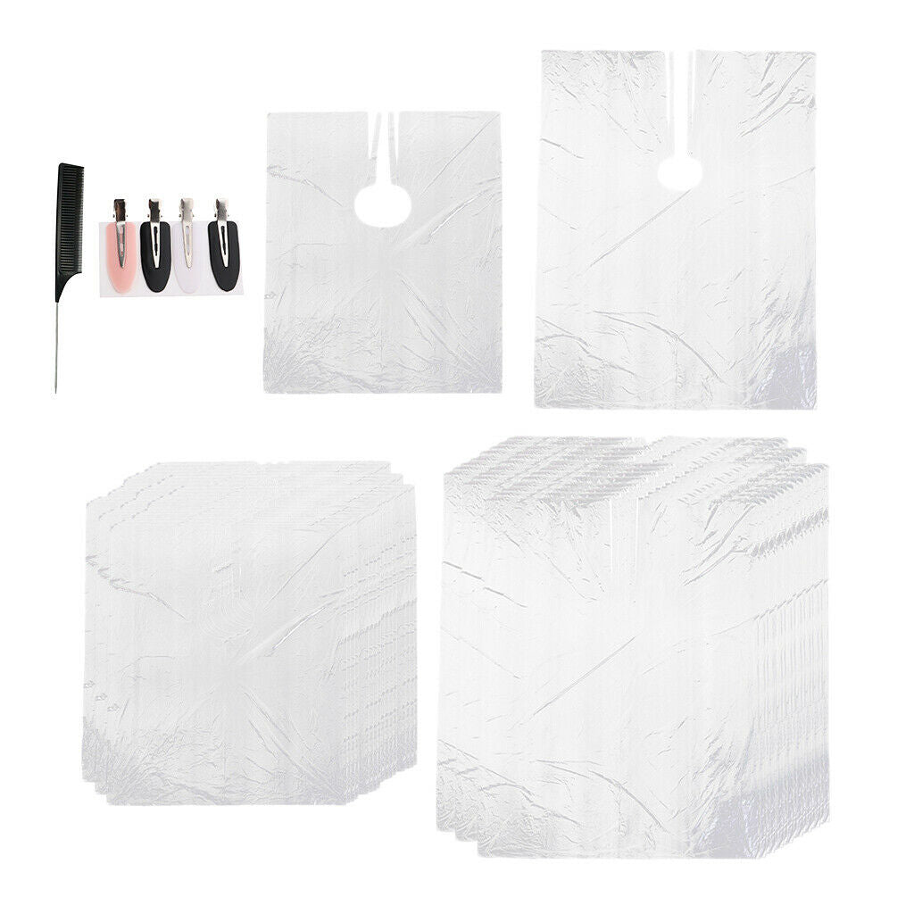 300PC Disposable Hair Cutting Cape DIY Gown Barber Apron + Hair Clips & Comb