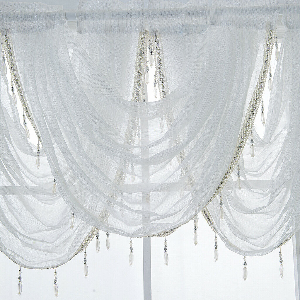 1 Panel Glitter Tassel Window Valance Sheer Curtain Tiers Balloon Shades 57*37