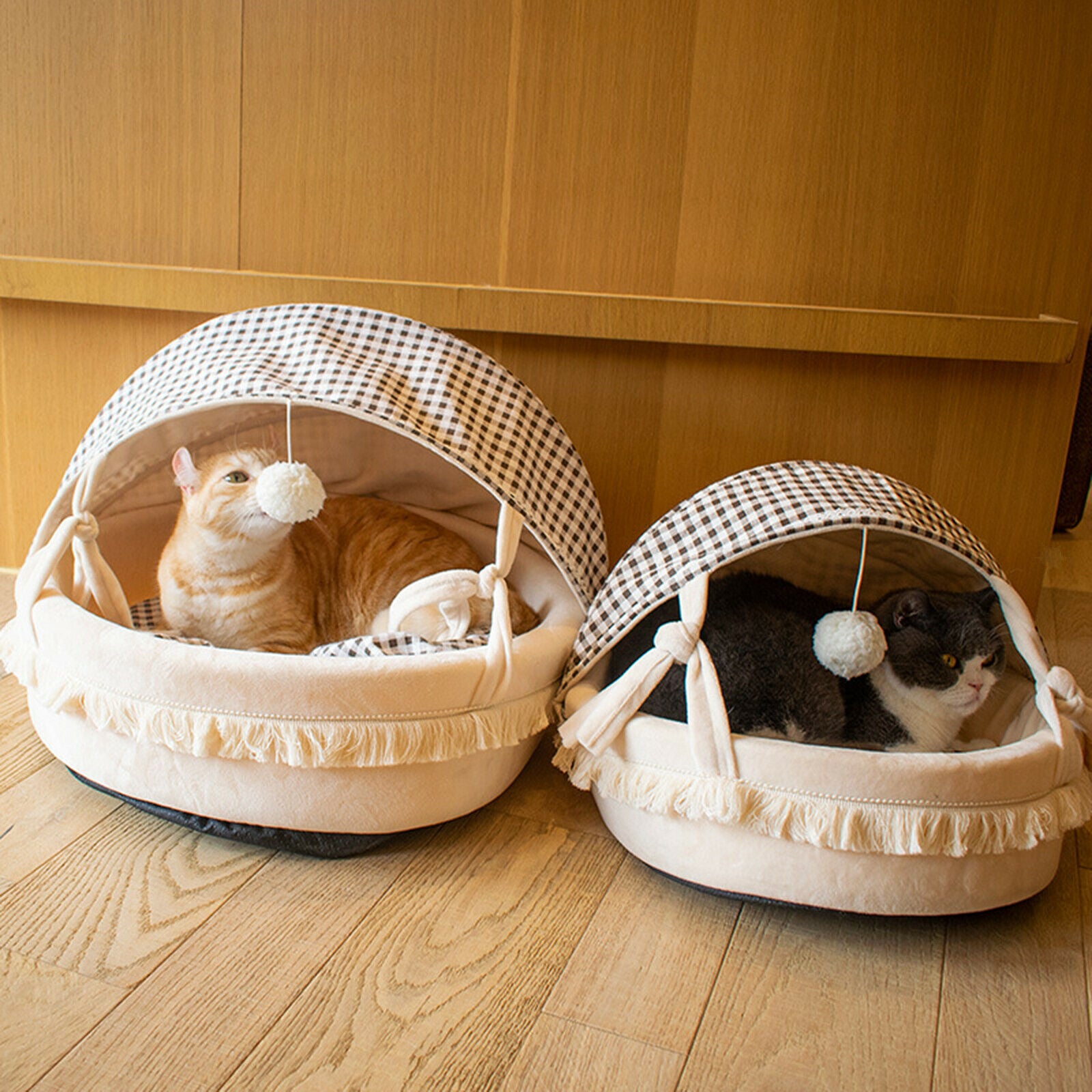 Pet Nest Bed Thick Soft Plush with Foldable Cover Cat House for Small Dogs
