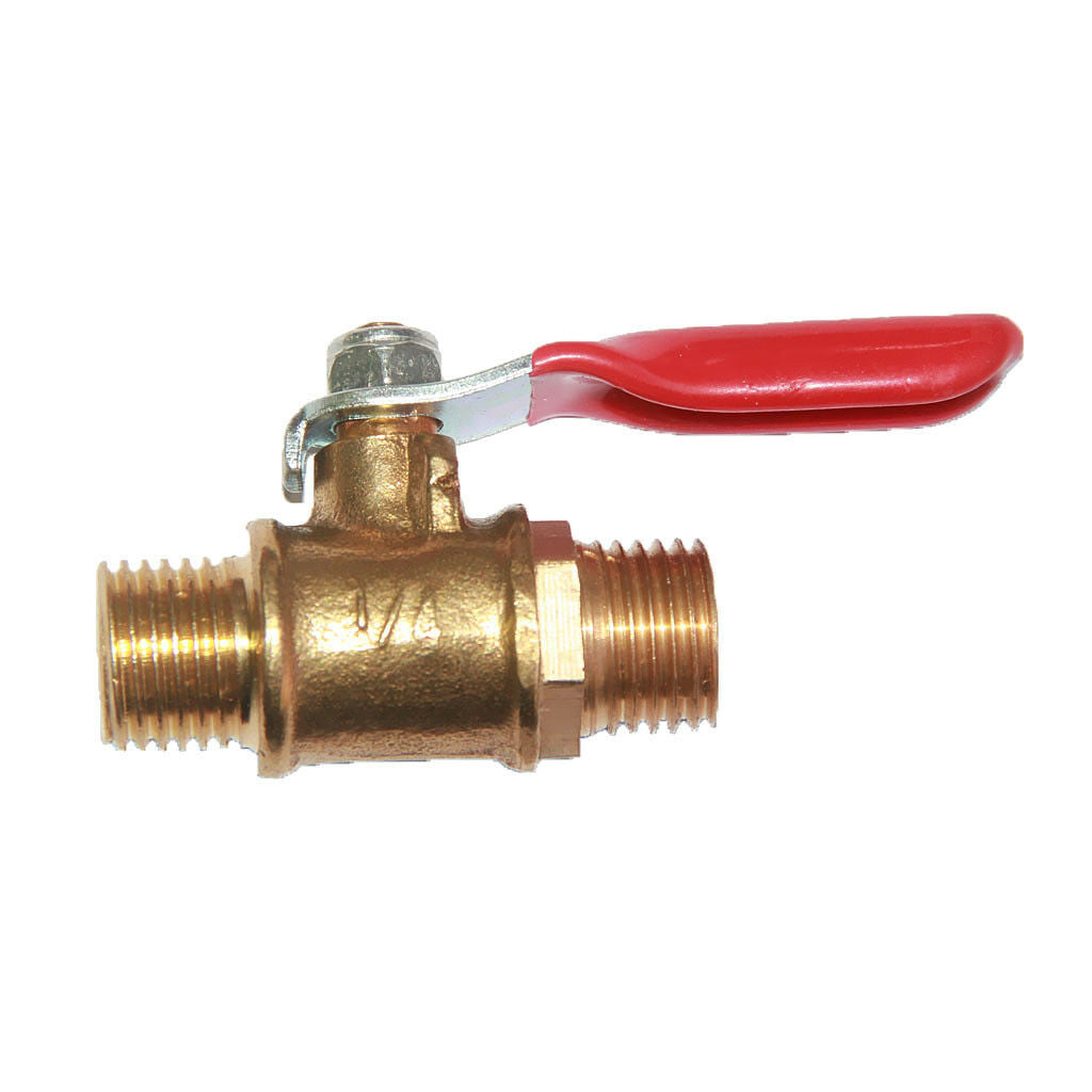 1/4" Male to Male Pipe Shut-Off Valve Brass Ball Valve Red Lever Handle