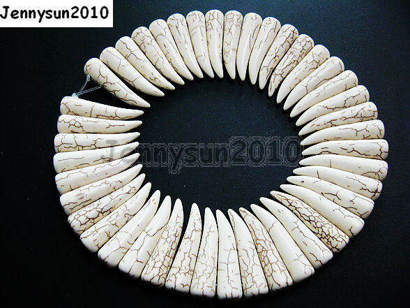White Howlite Turquoise Stick Animal Tooth Shape Loose Spacer Beads 16'' Strand