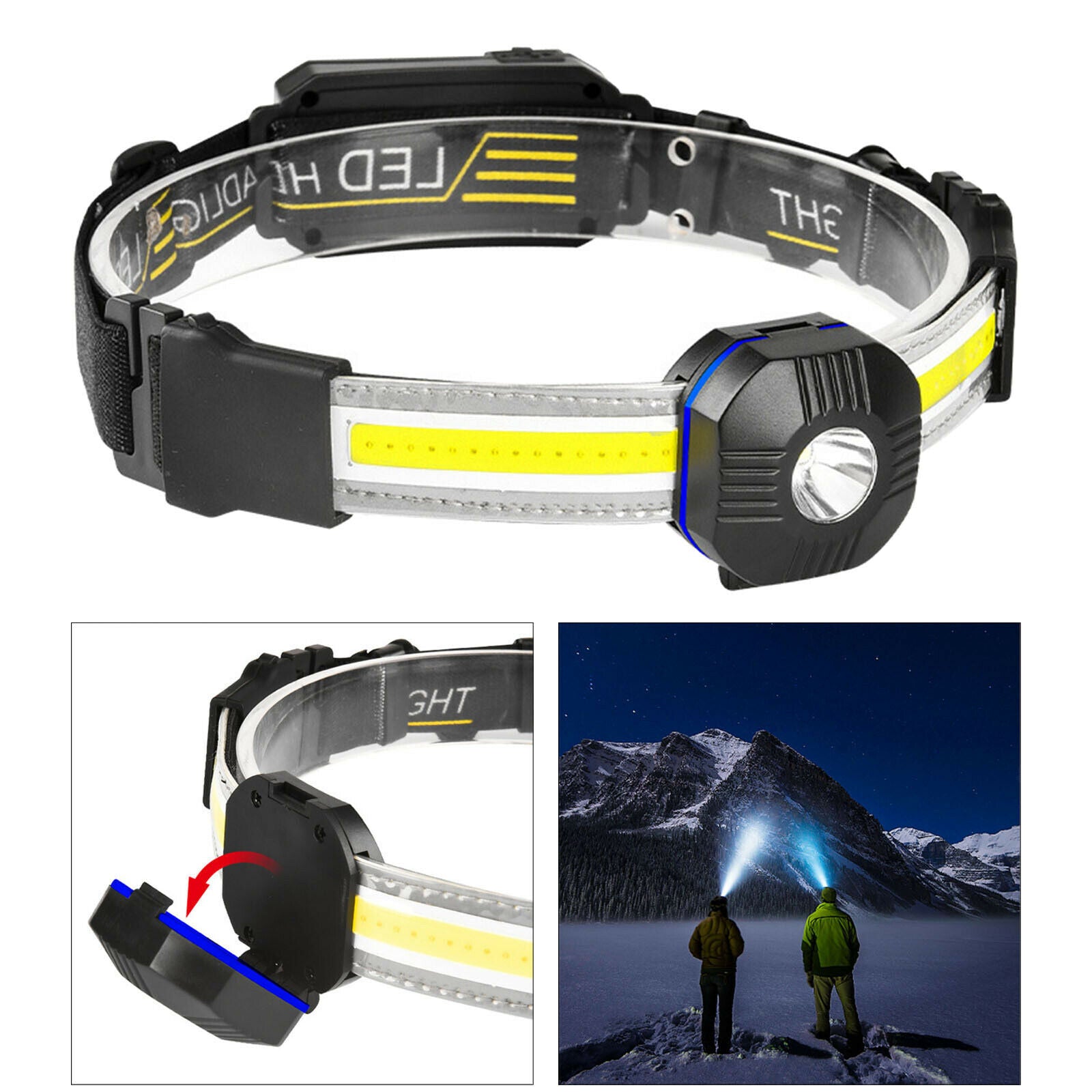 LED 7 Mode Head Light Headlamp Rechargeable COB Headlight Fishing Flashlight