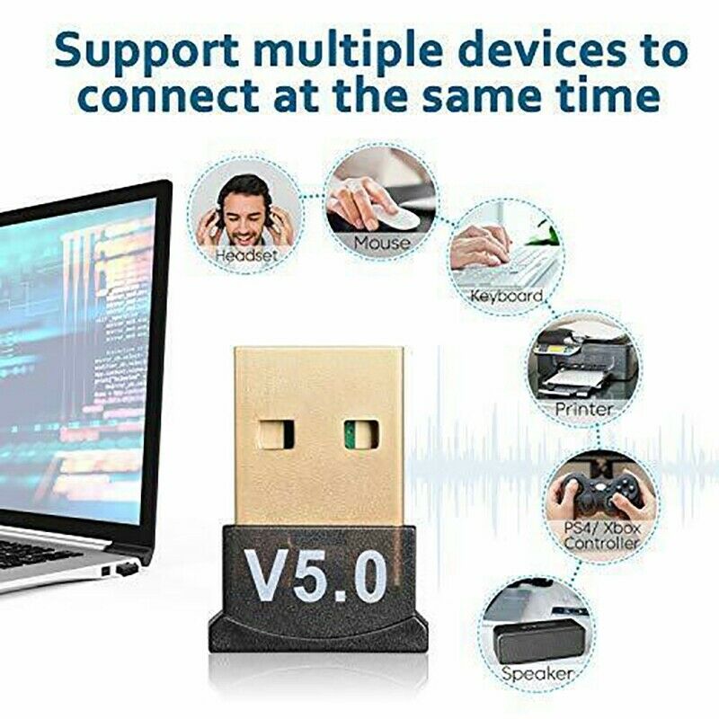 4X(USB Bluetooth 5.0 Adapter Wireless Dongle Stereo Receiver Audio Sender fO4S3)