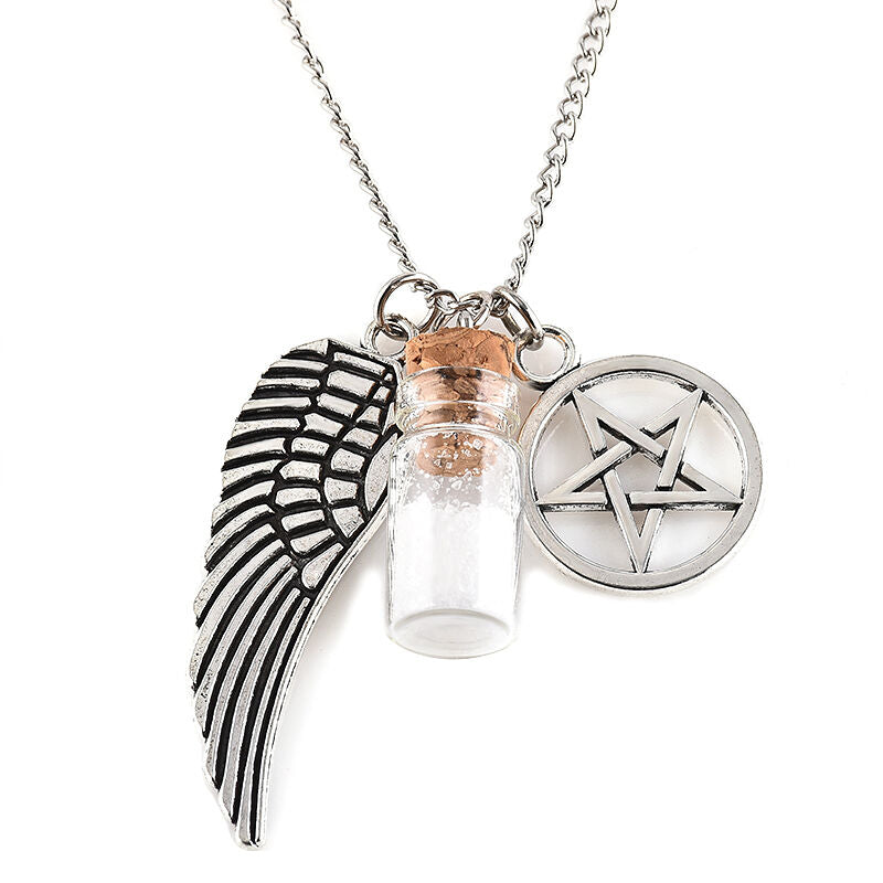 1x Supernatural Angel Wing Star Salt & Burn Bottle Pendant Necklace