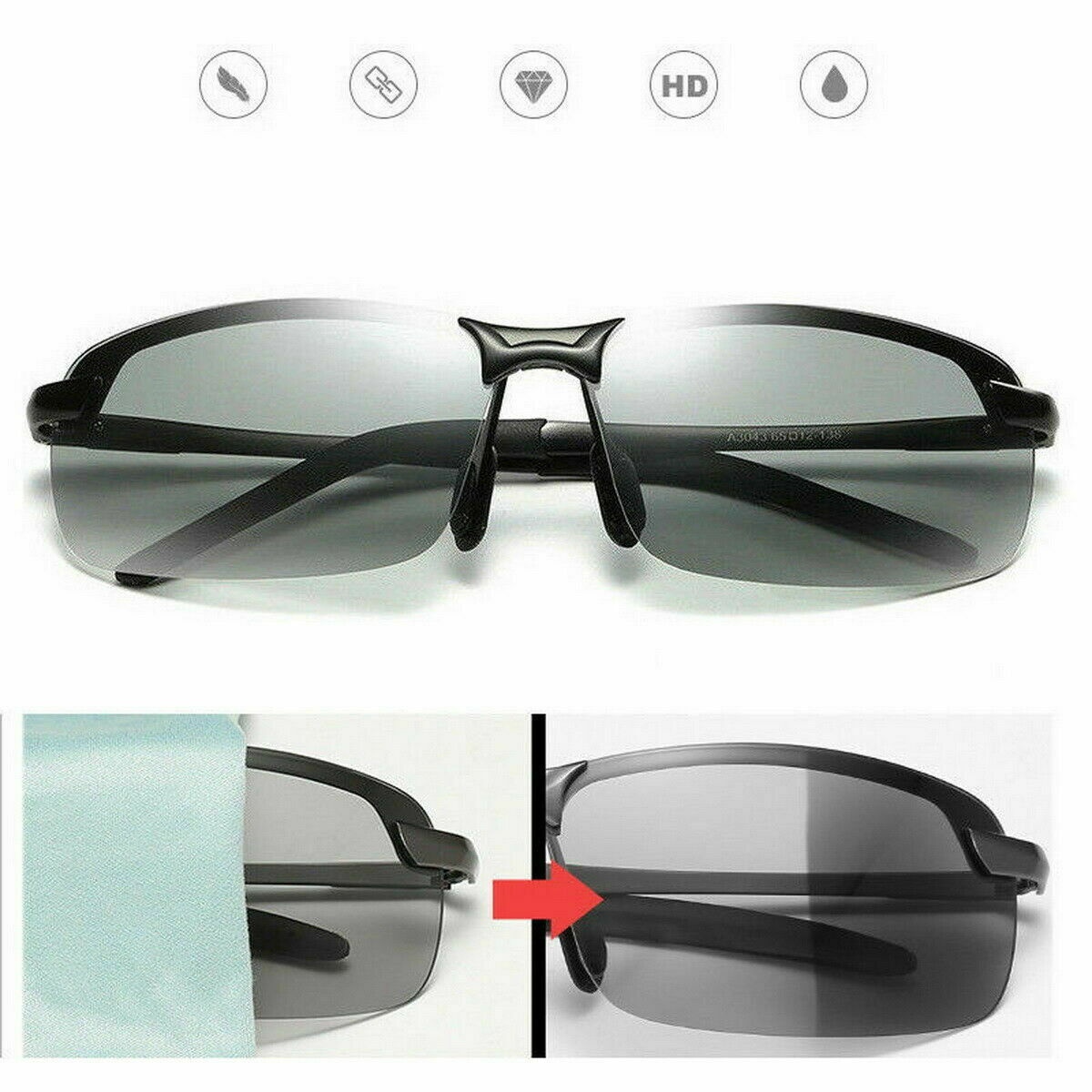 Photochromic Polarised Sunglasses UV400 Polarized Fishing Driving Eyewear Retro