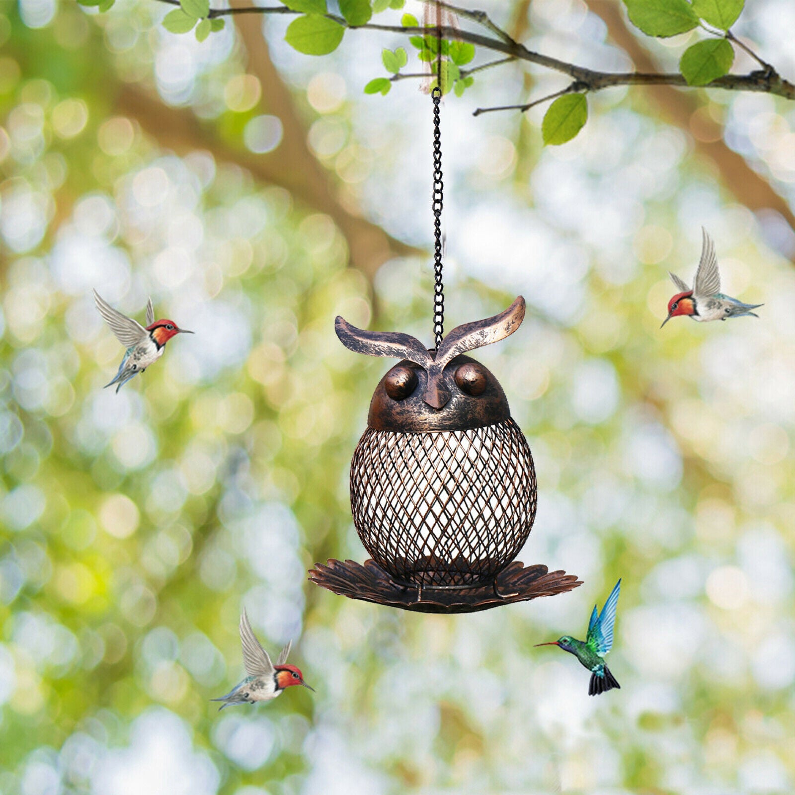 Hanging Bird Feeder Finch Feeder Garden Yard Decor Owl Shaped Squirrel Proof
