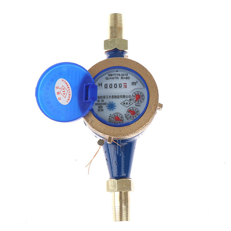 Water Meter Heavy Duty Brass Flow Measure Tap Cold Water Meter Home Garden WF