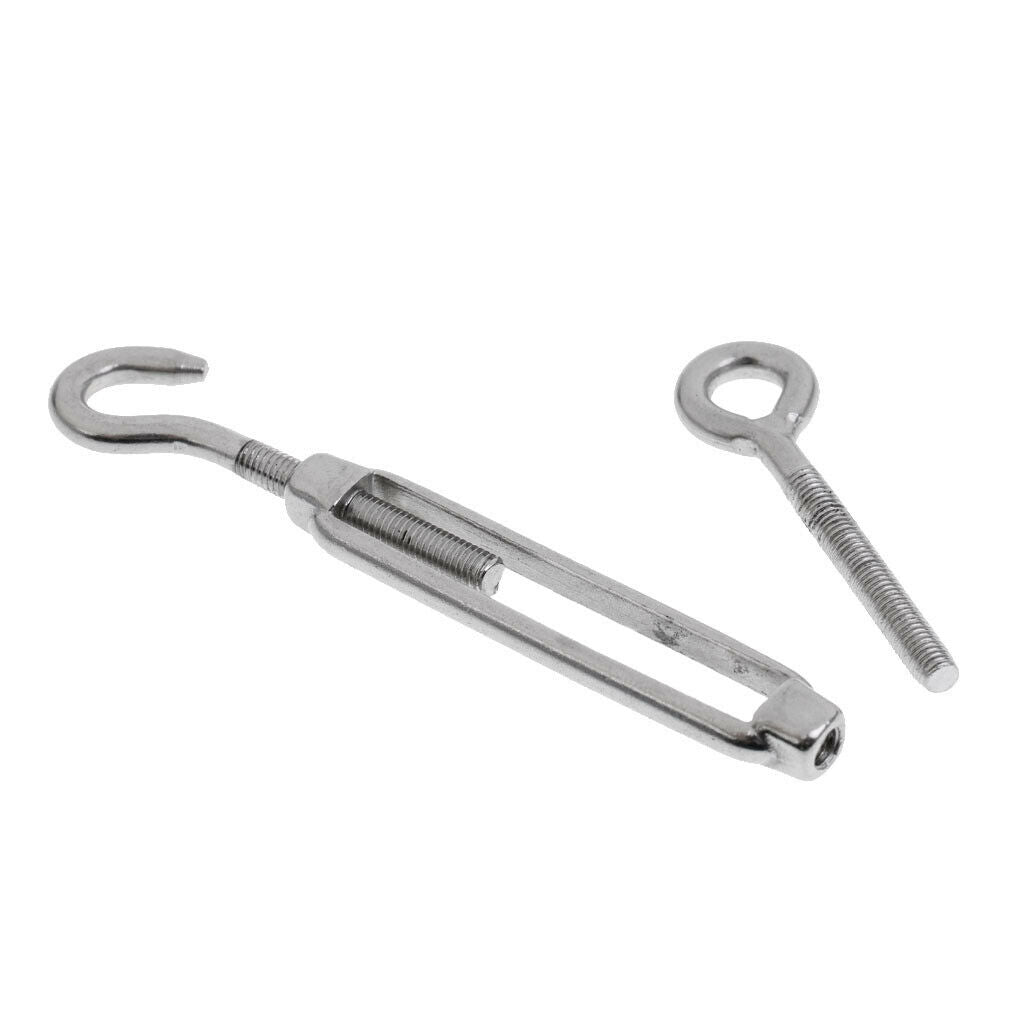 2xStainless Steel Hook & Eye Turnbuckle Open Body Wire Rope Tightener