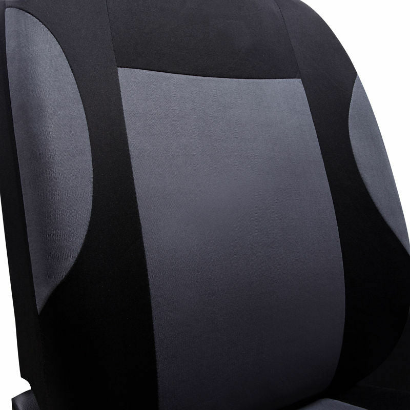 Car Seat Covers - Gray/Black Polyester Cloth - Front & Rear Headrests Bench 9Pcs