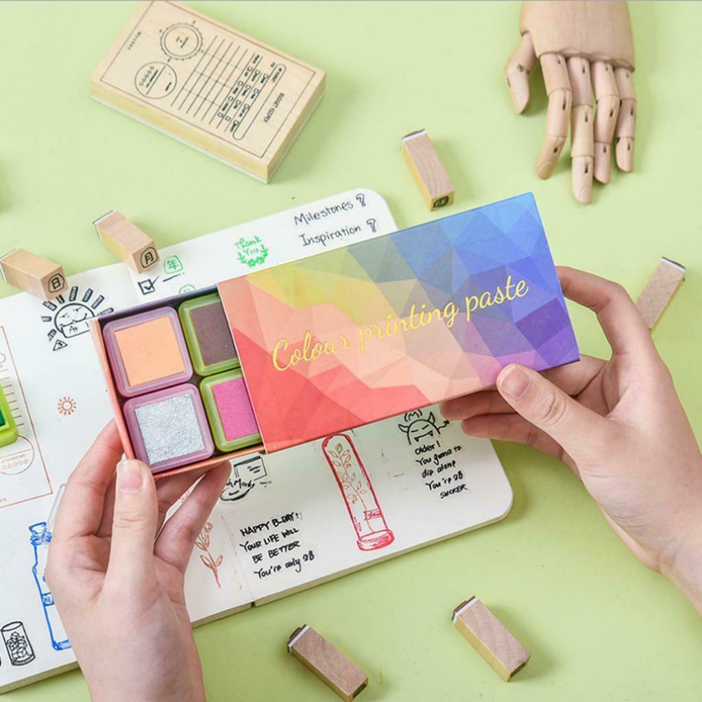 16Pcs Ink Pad Pigment Paper Wood Fabric Craft Washable Kids Stamp Pads Kit