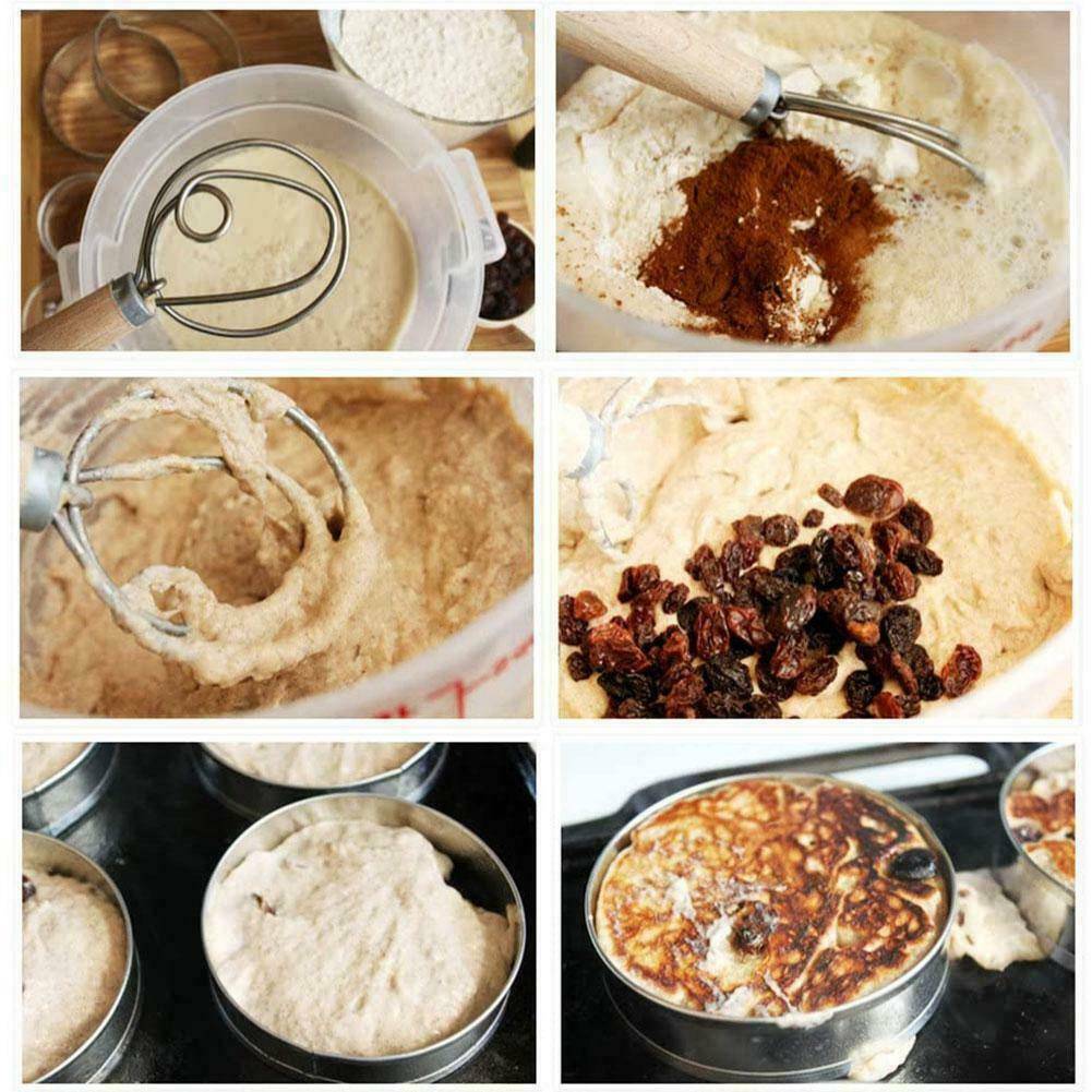 Practical Wooden Handle Stainless Steel Danish Dough Blender Whisk Baking Tool