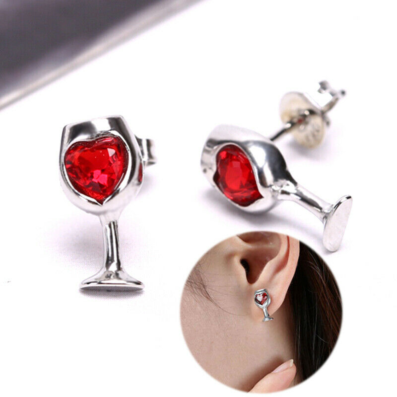 Fashion Red Color Heart Crystal Stone Wine Glass Stud Earrings Jewelry Gi%PJCDD