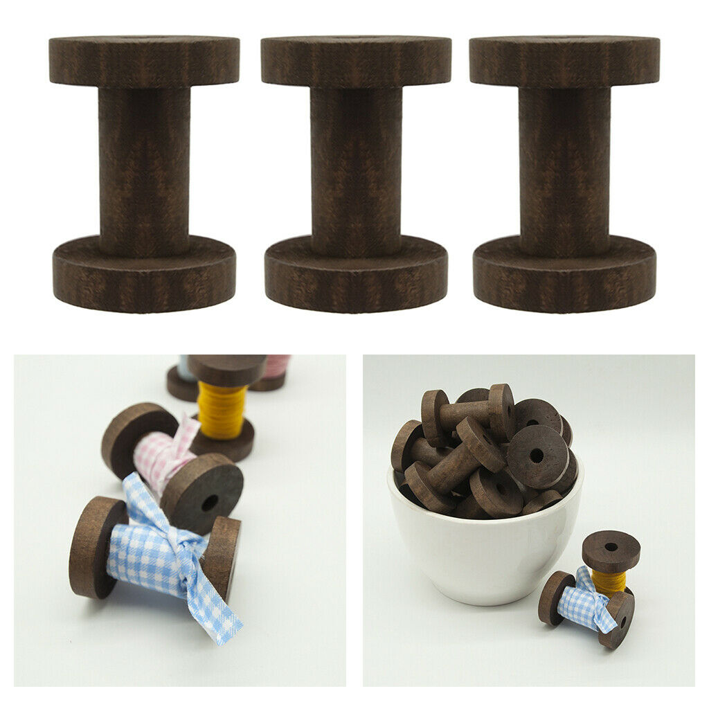 3PCS Wood Thread Spools Weaving Elastic Cord Thread Bobbins Sewing 61x45mm