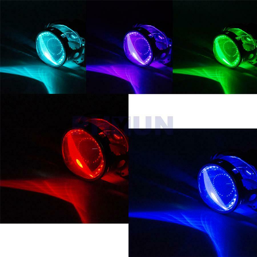 2PC RGB  Headlight Projector Len Devil Eye Remote Control Head Light Retrofit