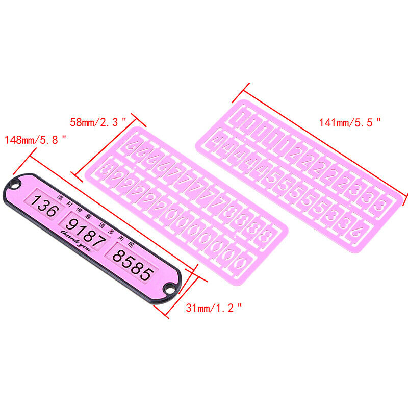 Pink Temporary Car Parking Card phone Number Plate Suction Cup