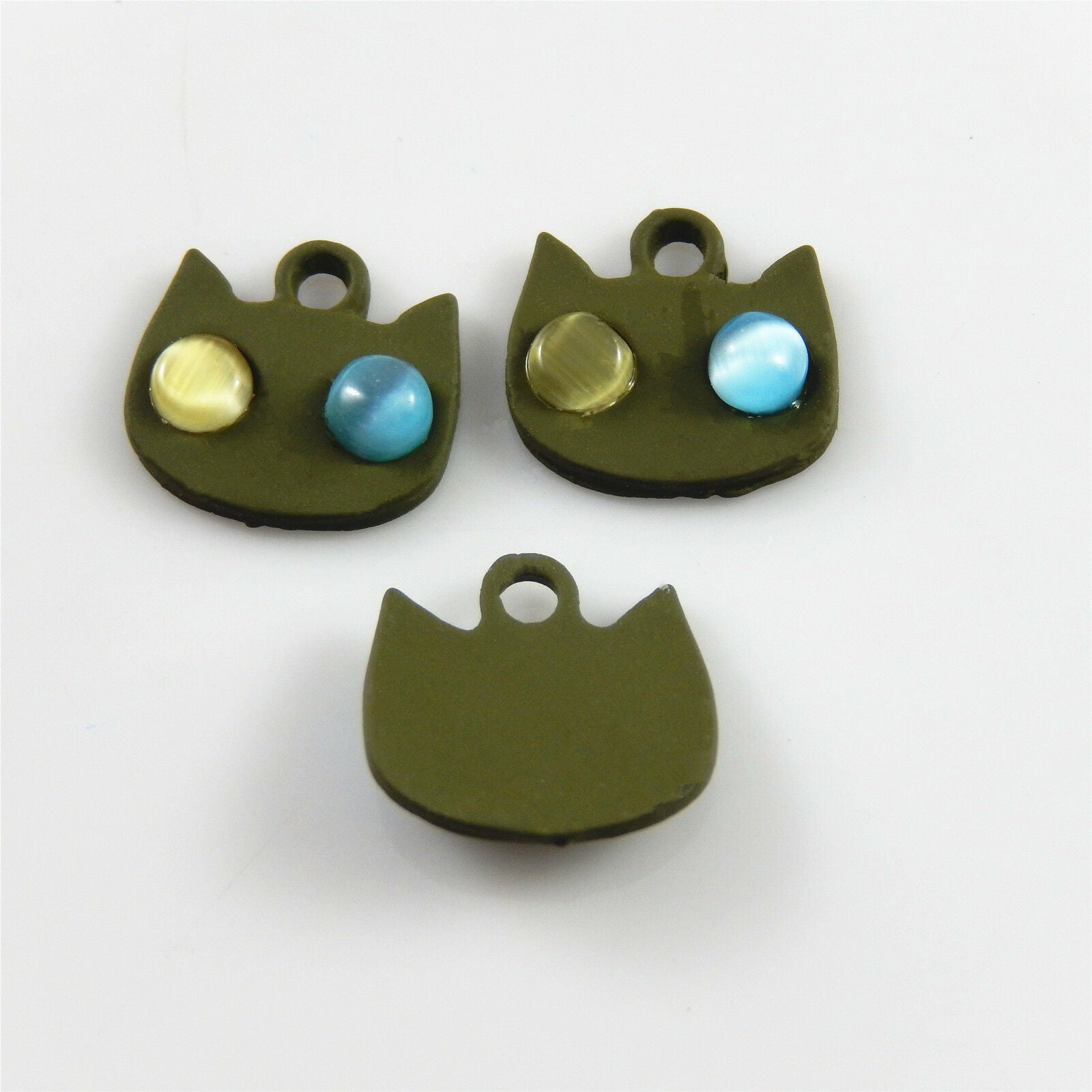 10 pcs Matte Green Cat Head Charm Pendant Jewelry Crafts Alloy Frosted 13*13*4mm
