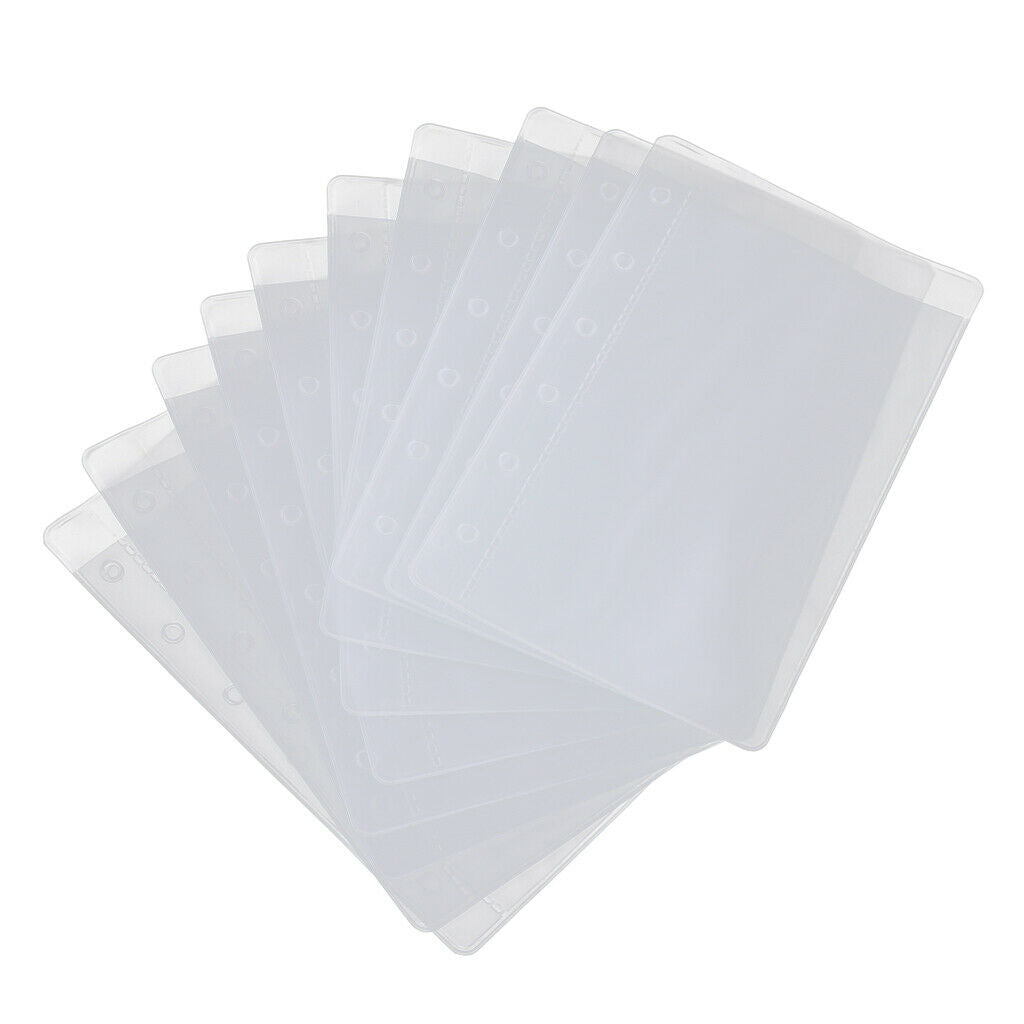 10pcs Clear Binder Pockets 6 Rings Binder Pages Plastic Protector Sleeves A7