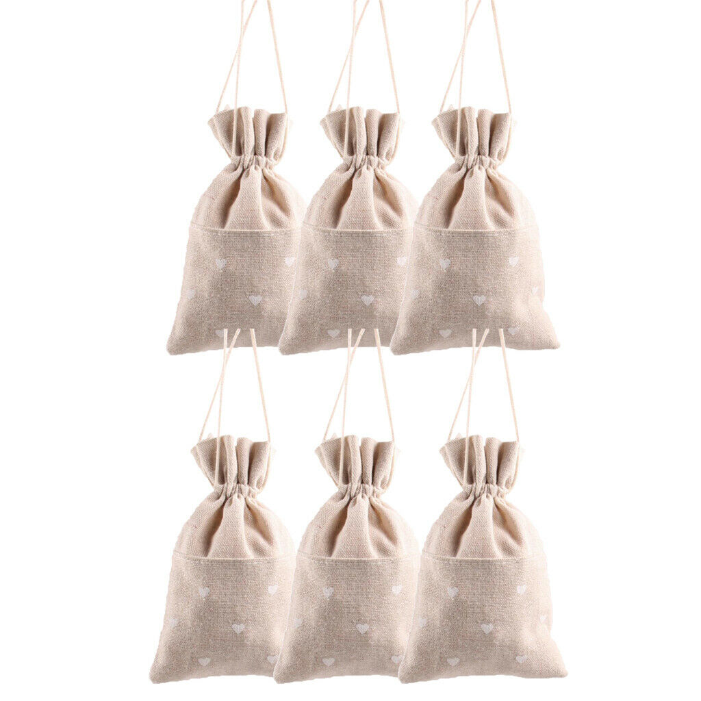 6 Pack Cotton Linen Jewelry Pouch Drawstring