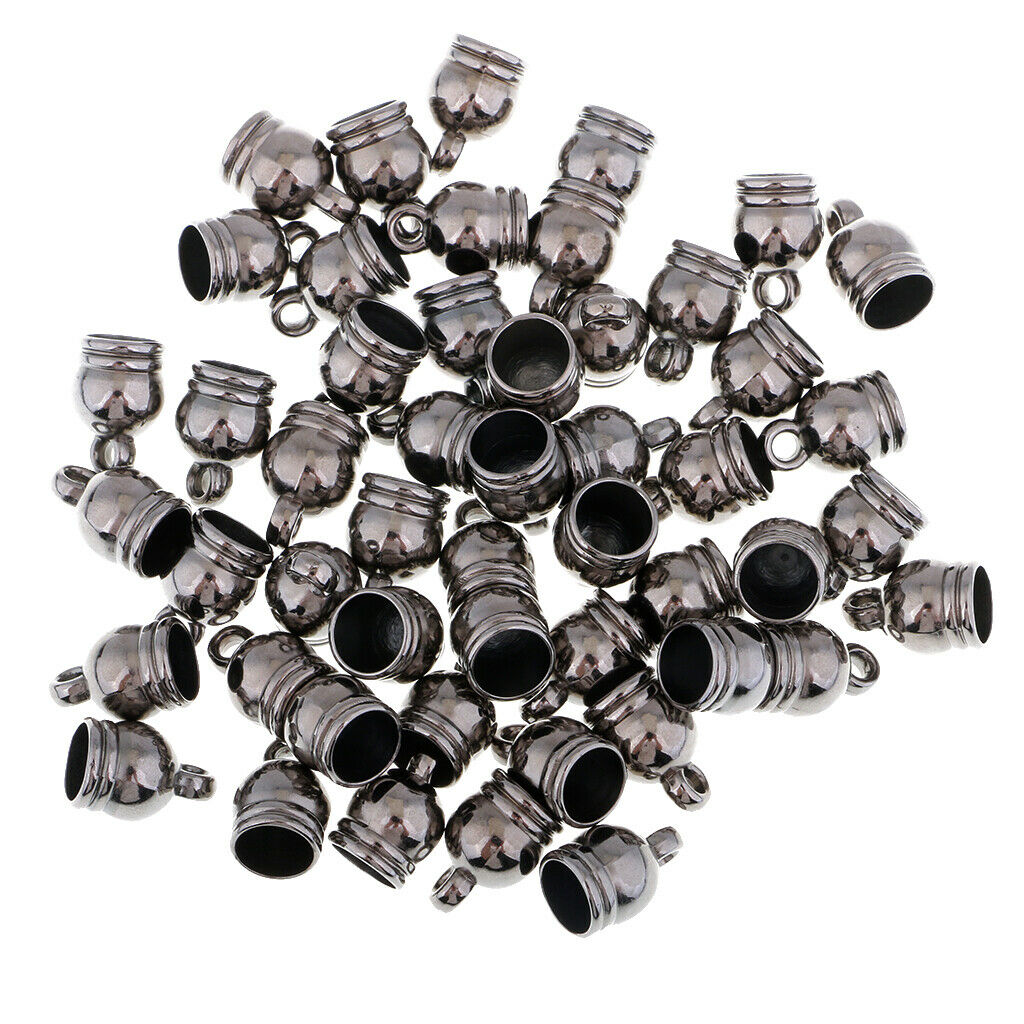 50pcs DIY Jewelry Bead Caps Cord End Caps Tassel Crimp Connector Grey 8mm