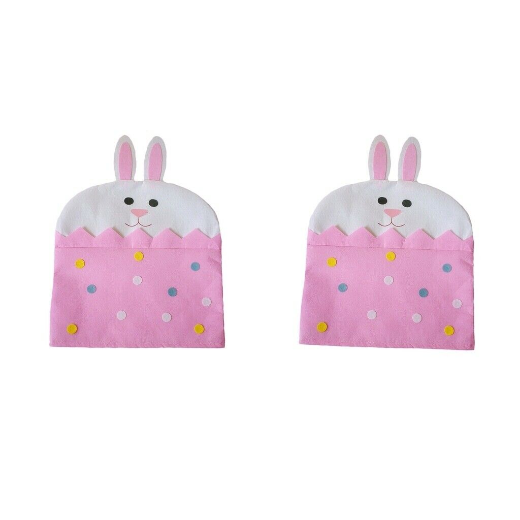 1 Pair Folds In Dining Chair Back Cover 20x27 Inch For Easter Day Pink Bunny