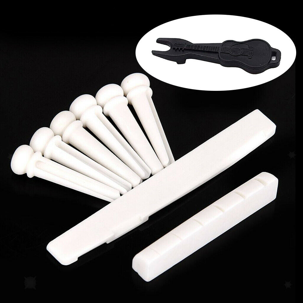 Acoustic Guitar Bridge Pins with 1 pcs Bridge Saddle & Nut, Plastic Bridge Pins