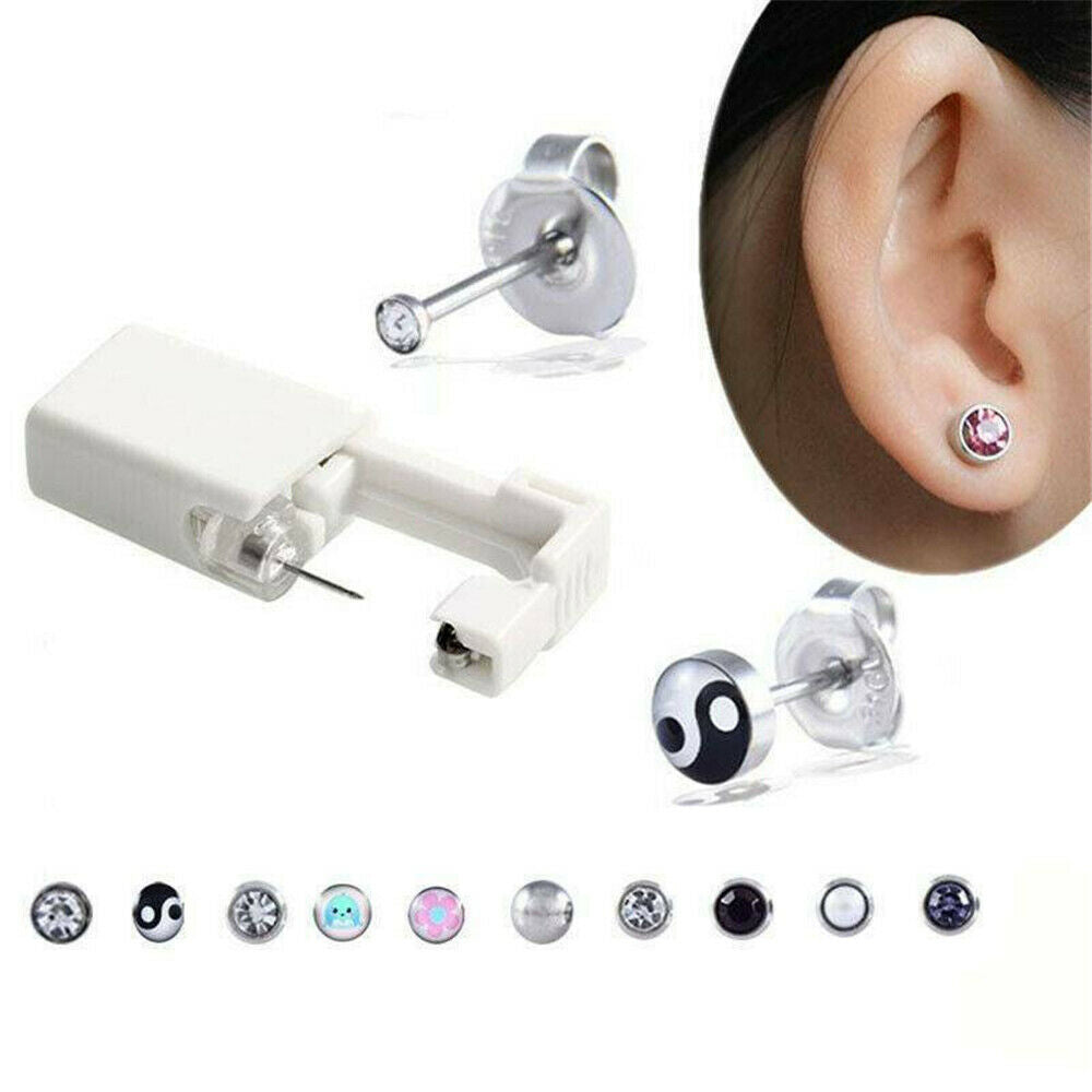 Disposable Safe No Pain Sterile Ear Stud Earrings Stude Piercing Gun Piercer Kit