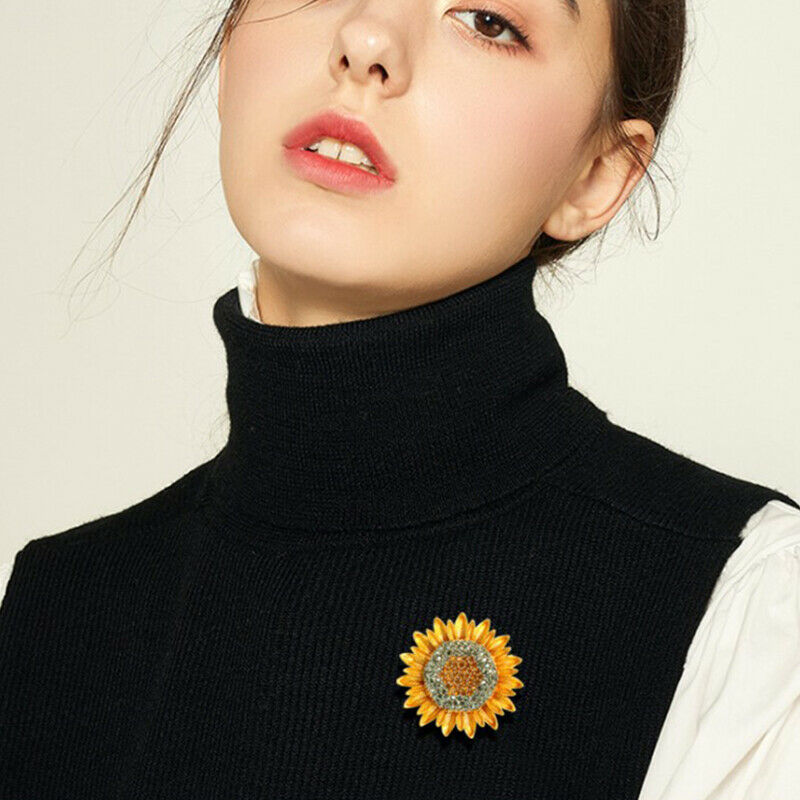 1pc Jewelry Charming Sunflower Flowers Yellow Rhinestone Crystal Brooch P.l8