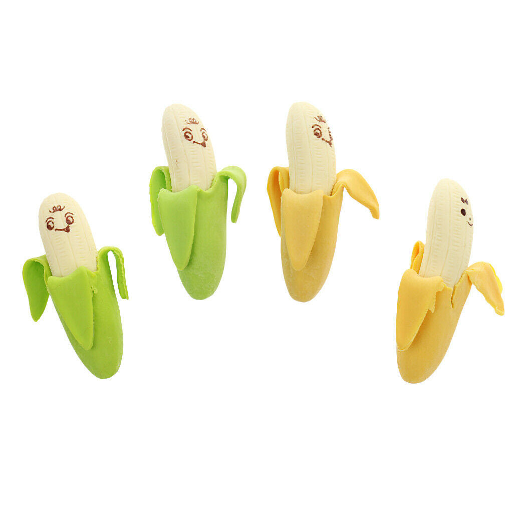 4pcs/Pack Attractive Cartoon Banana Fruit Pencil Rubber Erasers for Kids