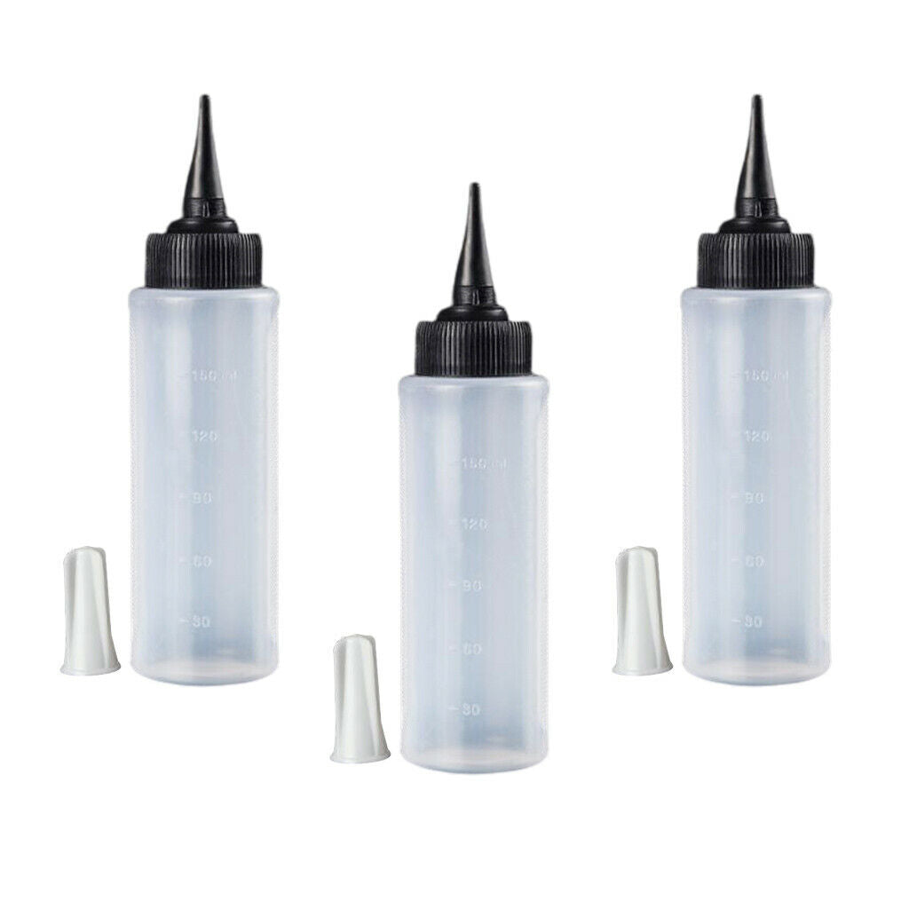 3Pc Salon Hair Color Measuring Applicator Bottle Hairdressing Hair Styling 150ml