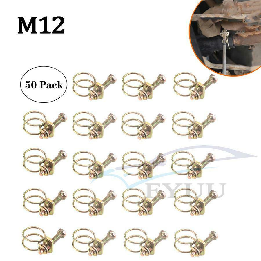 50PCS M12 Double Wire Hose Clamp Pipe Clip Screw Bolt Tight Adjustable Clamps